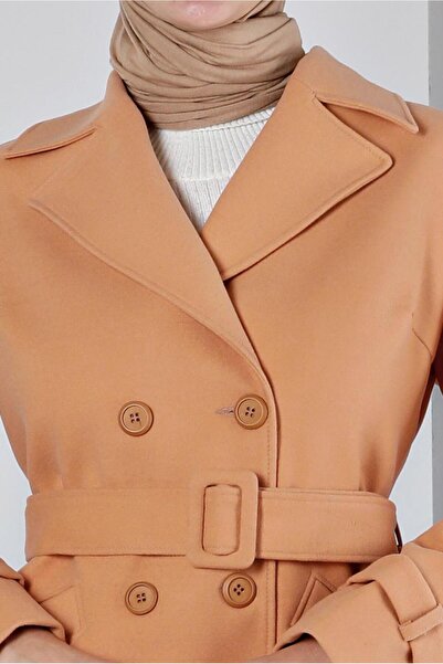 Alvina Coat 90359 - Belted and Buttoned Design