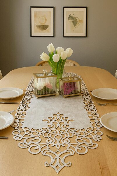 Ergüven Home Bej (KOYU KREM) Süet Kumaş Runner 40x140 Cm Masa Boyu - Modern Tasarım