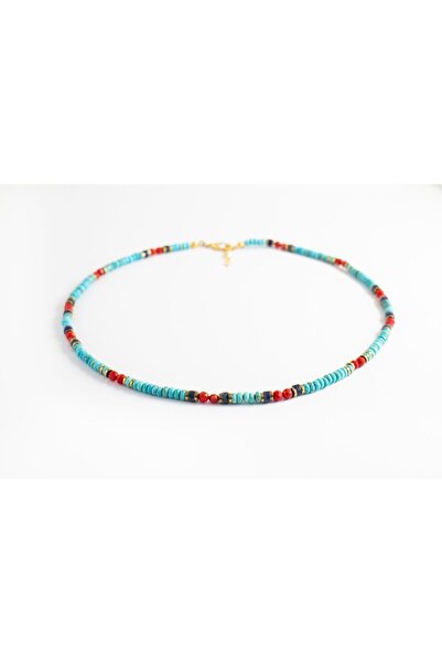 MODA Ada Turkuaz, Lapis Lazuli Ve Mercan Taşlı Kolye