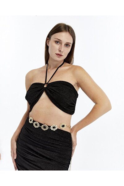 MODAM HİFA Black Stone Chain Belt Women's Belt Dress Belt Shirt Belt Coat Belt Pants Belt