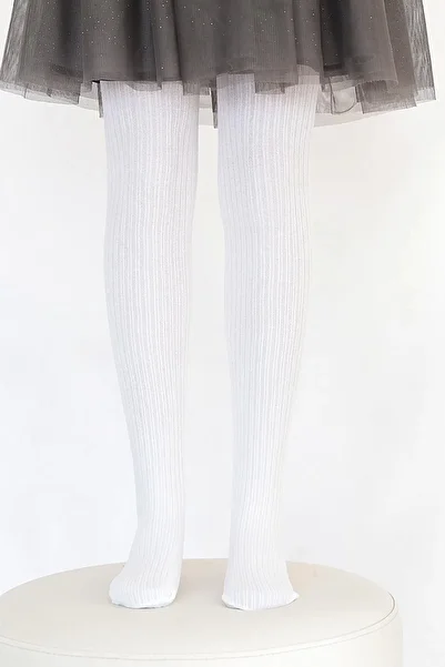 Daymod Girl's Rib Soft White Ribbed Bamboo Thick Winter Pantyhose