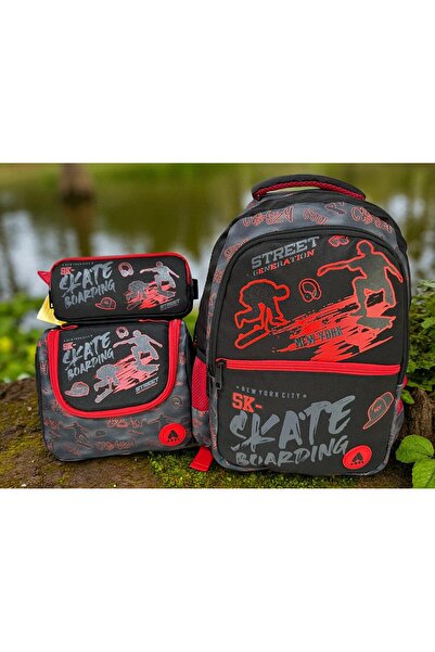 Adel Junior Backpack SKate Boarding Okul Çantası Beslenme Çantası ve Kalemlik 3'lü Set