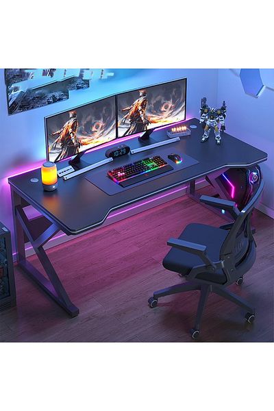 Generic Large Gaming Desk 140x60x75cm, Computer Desk K-Shaped Gaming Table, Game Workstation Black
