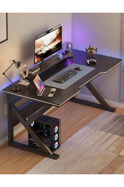 Generic Large Gaming Desk 100x60x75cm, Computer Desk K-Shaped Gaming Table, Game Workstation Black