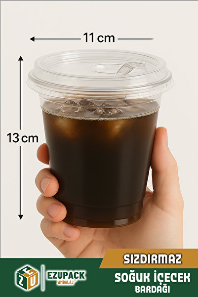 Ezupack 10LU 350 cc Kapaklı SERT Plastik Bardak Pet Bardak Limonata Soğuk İçecek Kahve Latte Bardağı