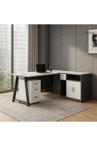 Al Saada Home Wooden Desk - White/Grey - 160x80x75 cm