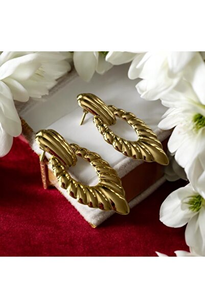 rafiel Gold Art Deco Çelik Küpe | İşlemeli Sanatsal Kadın Küpesi