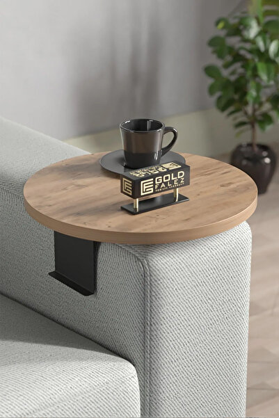 GOLDFALEZ Adjustable Sofa Side Table in Walnut | C-Shaped Laptop Desk | Modern Living Room Furniture