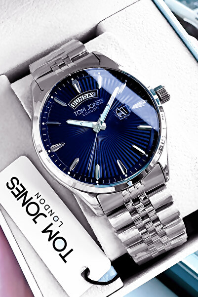 Tom Jones London Original Gift Men's Wristwatch with Calendar Silver Color St...