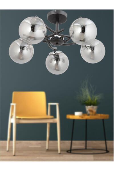 avimonaydınlatma FERMA 5'Lİ FÜME GLOP CAMLI PLAFONYER MODERN AVİZE