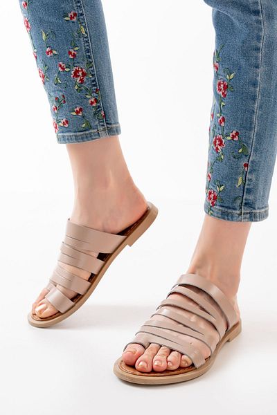 serkanseyyid 169-082 Nut Orthopedic Genuine Leather Women's Slippers