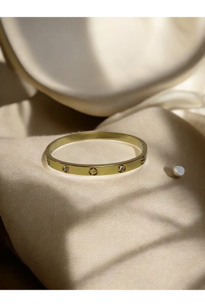 GLOW LUXE 316L Stainless Steel Stylish Handcuff Bracelet with Stone Screw Pattern