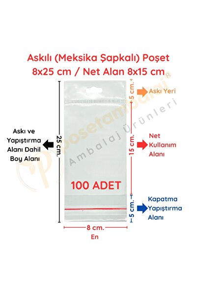 CarpCorn 8x25 cm (Kapalı Hali 8x15 cm) 100 Adet - Askılı Yapışkanlı Poşet - M...