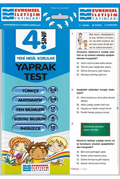 Evrensel İletişim Yayınları Evrensel İletişim 4. Sınıf Tüm Dersler Yaprak Tes...