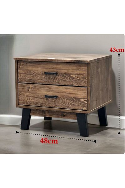 Generic Side Table with Two Drawers, Wooden Brown, 48x43cm