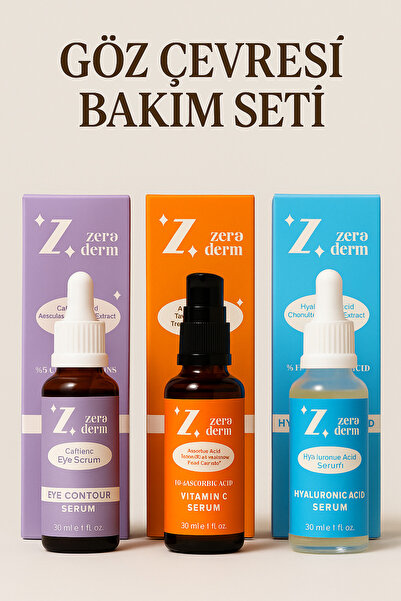 Lurji 3’lü Göz Çevresi Bakım Seti | Kafeinli Göz Serumu + C Vitamini + Hyaluronik Asit