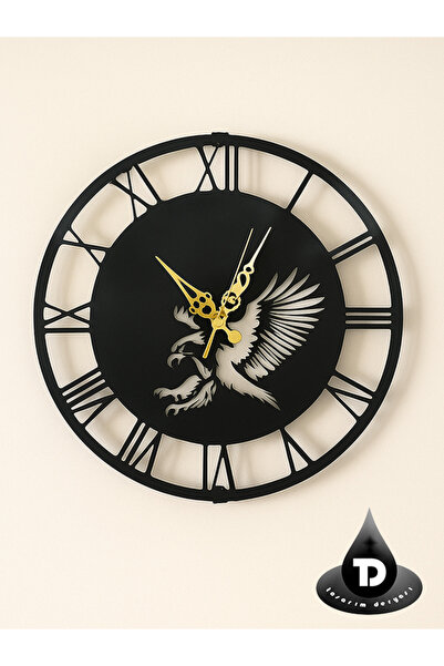 DEKORATİF MODERN METAL DUVAR SAATİ KARTAL DETAYLI ŞIK TASARIM 45X45 CM