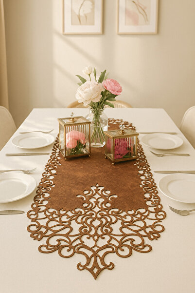 Ergüven Home Runner Tesatura din piele intoarsa rosu maro 40x140 Cm Lungime Masa - Design Modern