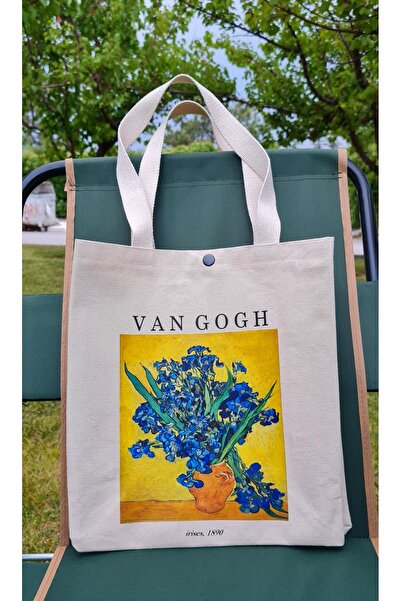 Luvili Van Gogh Canvas Tote Bag with Snap Fasteners Premium Series | Irises 1890