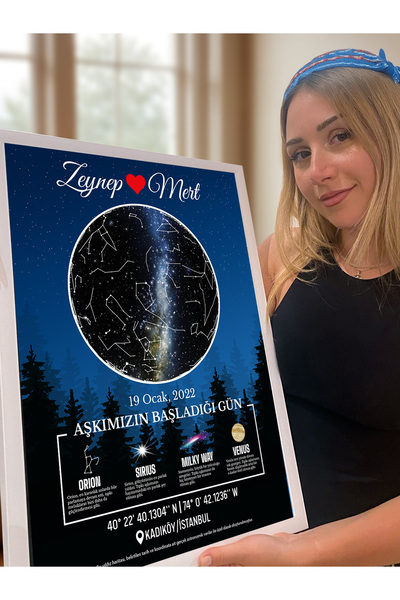 Extremely Bad Desings Kişiye Özel Yıldız Haritası Cam Tablo - İsim, Tarih ve Konumlu Yıldönümü Özel Gün Hediyesi