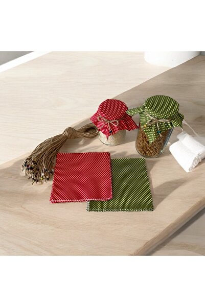 AdaEsintisi 50 Pieces of Red and Green Polka Dot Red Jar Lid Fabric (Cover) and Beaded Binding Rope
