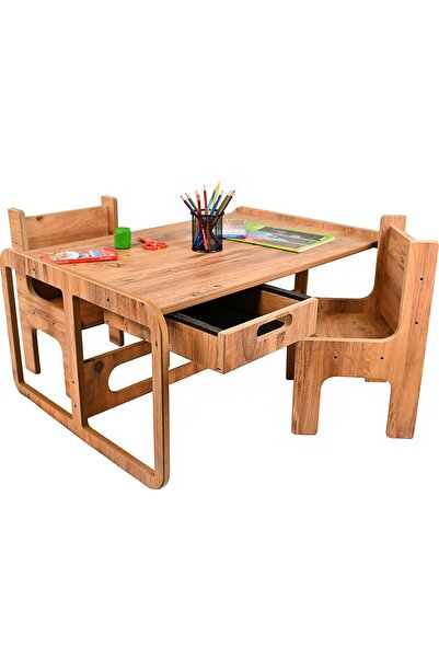 BEEVOLİ Çocuk Aktivite Oyun Masası - Çalışma ve Hamur Masası - 2 Sandalye- Md...