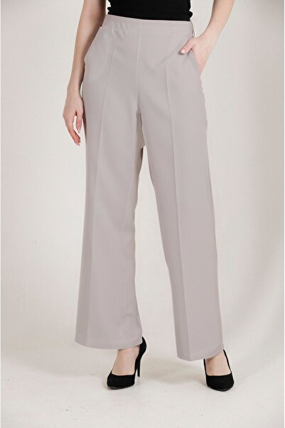 Balenbi Γυναικείο παντελόνι 1003 μοντέλο, γκρι, ψηλόμεσο, lycra, palazzo.