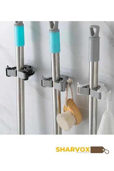 Sharvox 3'Lü Set Çok Amaçlı Mob Askısı Sap Tutucu Mutfak ve Banyo Askısı Paspas,Süpürge