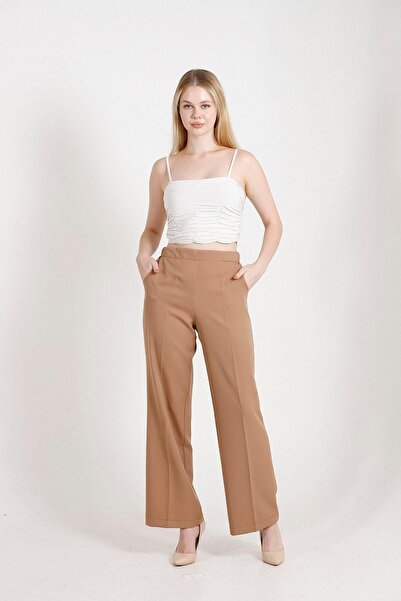 Balenbi 1003 Model Camel Color High Waist Lycra Palazzo Women's Trousers