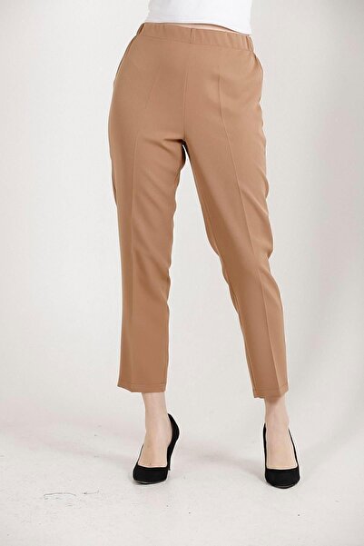 Balenbi High Waist 1005 Model Lycra Camel Women's Trousers - Carrot Leg