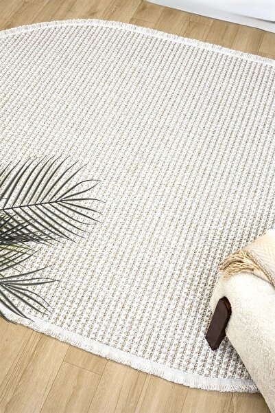 Eliz Home Oval Beyaz Bej Halı Modern Oturma Odası Salon Mutfak Koridor Antre Balkon Çocuk Odası Halısı 006