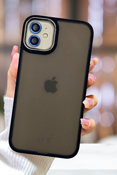 Fibaks Apple Iphone 11 Uyumlu Kılıf Metal Çerçeve Hassas Butonlu Renkli Buzlu Şeffaf Transparan Kapak