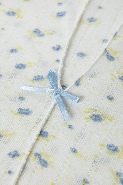 koza iç giyim Women's Short Sleeve Bow Indigo Twill Pajama Set