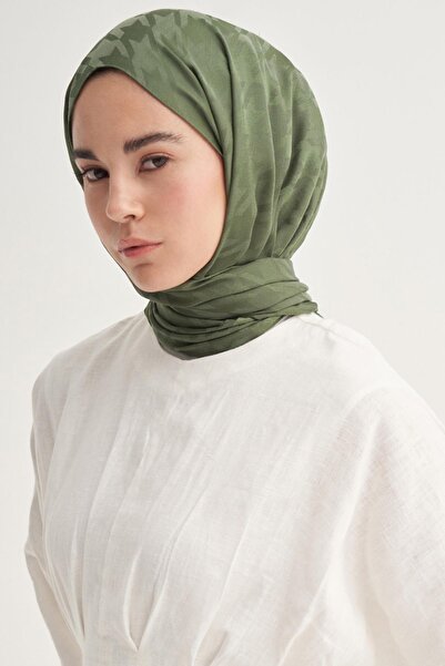 carell Houndstooth Jacquard Italian Silk Shawl Forest Green