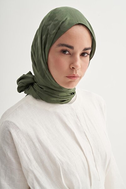 carell Houndstooth Jacquard Italian Silk Shawl Forest Green