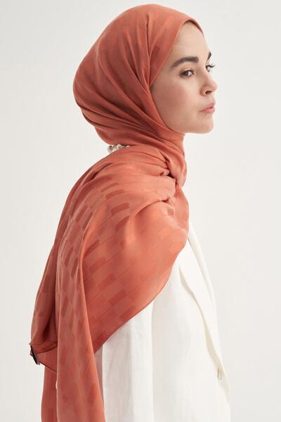 carell Küpçizgi Jakar İtalyan İpekli Şal Kiremit