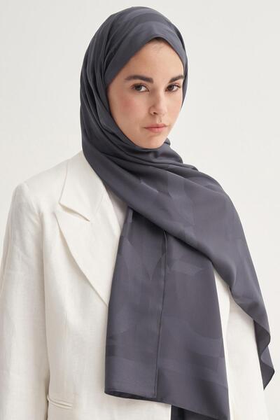 carell Μονόγραμμα από βαμβακερό μεταξωτό σάλι από ανθρακί - C