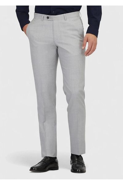 Ramsey Gray Plain Woven Regular Fit Classic 100% Wool Trousers