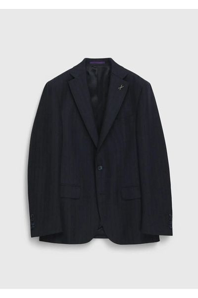 Ramsey Navy Blue Striped Zeroweight Slim Fit 100% Wool Suit