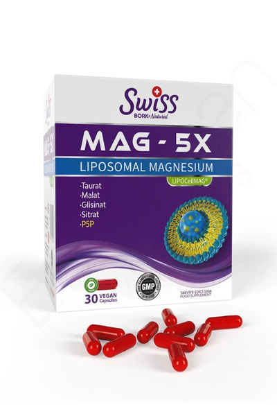 Bork Swiss Natural Swiss Bork Mag-5X Liposomal Magnesium • Takviye Edici Gıda • 4-lü Magnezyum • 30 Vegan Kapsül