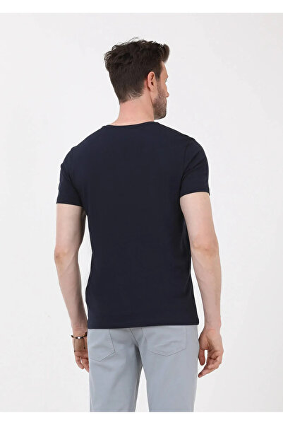 Ramsey Navy Blue Plain V-Neck Cotton Blended T-Shirt