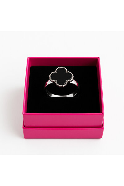 Bittox خاتم البرسيم الأسود من الفولاذ الفضي اللون مضمون