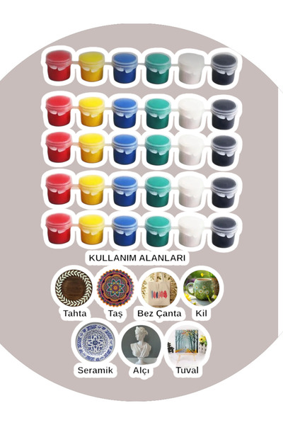 Minika 5 Adet 6`lı 3ml Akrilik Boya , Etkinlik boyama ,Çocuk boyama (5 set 30...