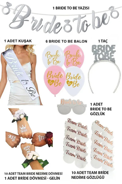 ferah feza Bride To Be Seti Bekarlığa Veda Partisi Malzemesi Kuşak, Taç, Dövm...