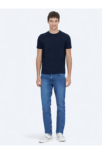 Ramsey Μπλουζάκι Navy Blue Plain Crew Neck 100% βαμβακερό