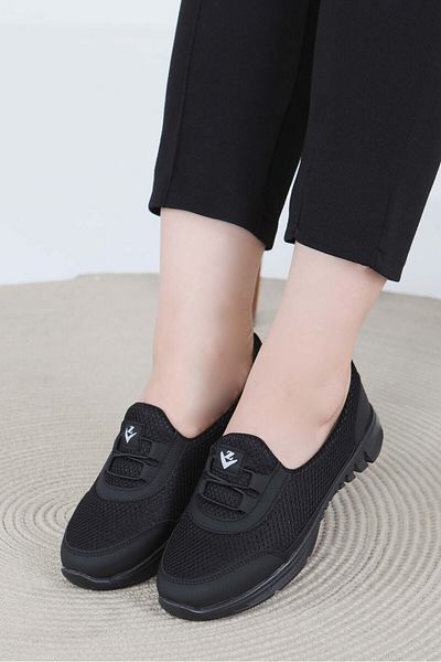 TOFİSA Women's Black Elastic Mesh Ballerinas - 27475