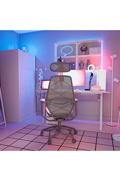 IKEA oyuncu sandalyesi, gri-kırmızı