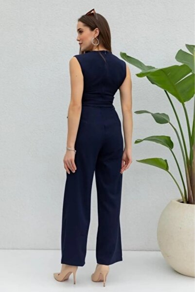 Laluvia Sötétkék csíkos Atlas Jumpsuit