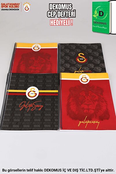 Galatasaray Pocket Notebook Gift" Licensed A4 Spiral 4 Pieces Lined Notebook