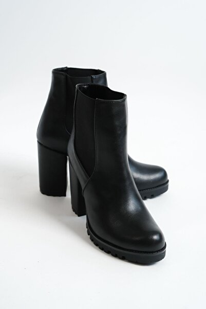 Mubiano MBZFR5010D-S Γυναικείες κοντές μπότες και μποτάκια με μαύρο χοντρό τακούνι με ελαστικά πλαϊνά